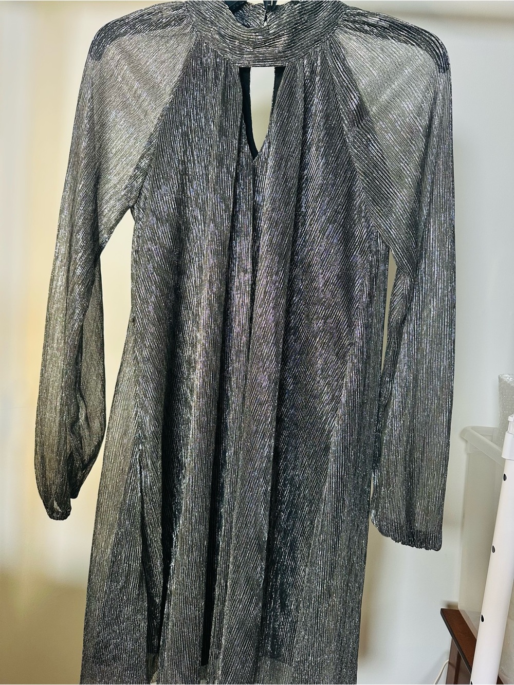 Metallic Sheer Long-Sleeve Women's Top - Silver